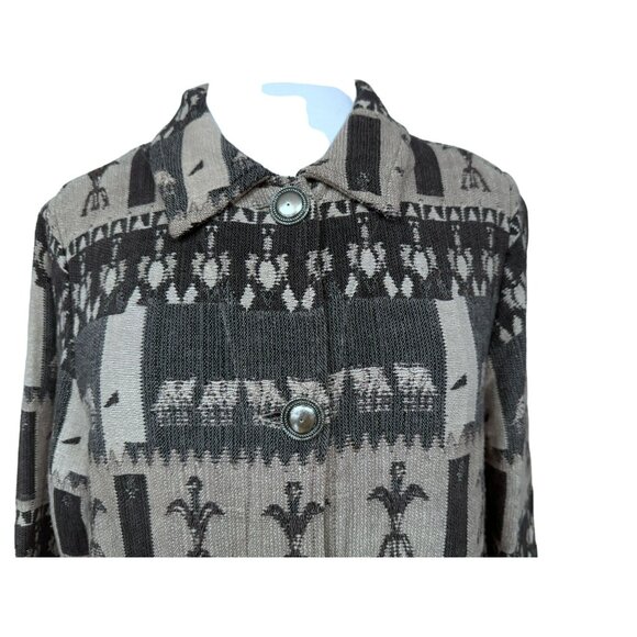 Chico's Wearable Art Aztec Tribal Print Woven Texture Button Front Jacket 0 XS-S - Picture 2 of 5